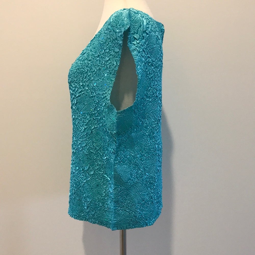 Vintage Sleeveless Teal Sequin Tank Top with Matching Button Down Blouse - Picture 8 of 17